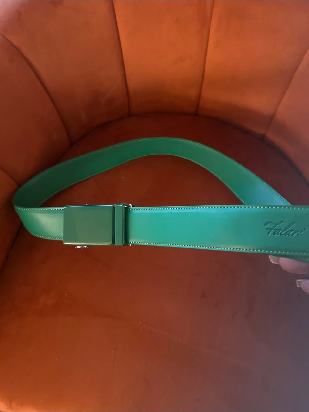 Green Leather Dress Belt with Matching Buckle